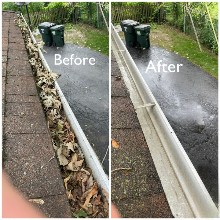 Gutter cleaning before and after