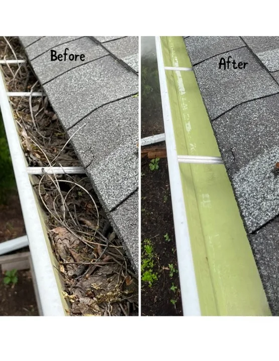 Gutter cleaning before and after