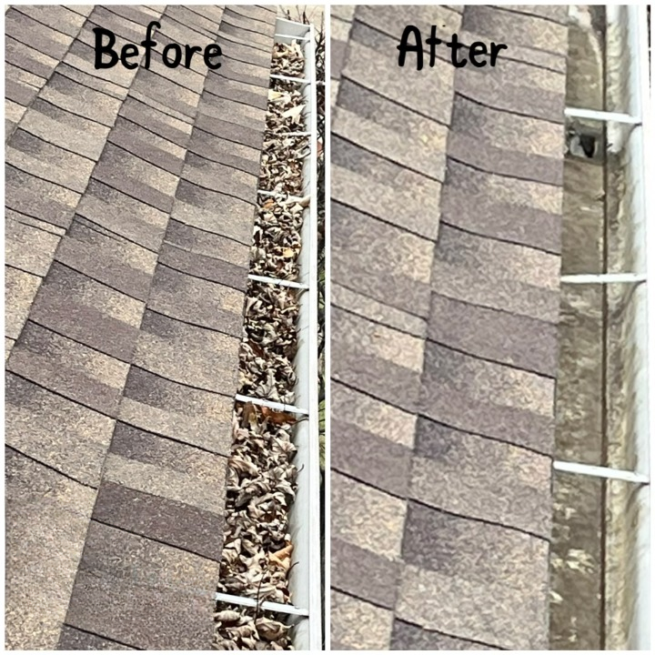 Gutter cleaning before and after