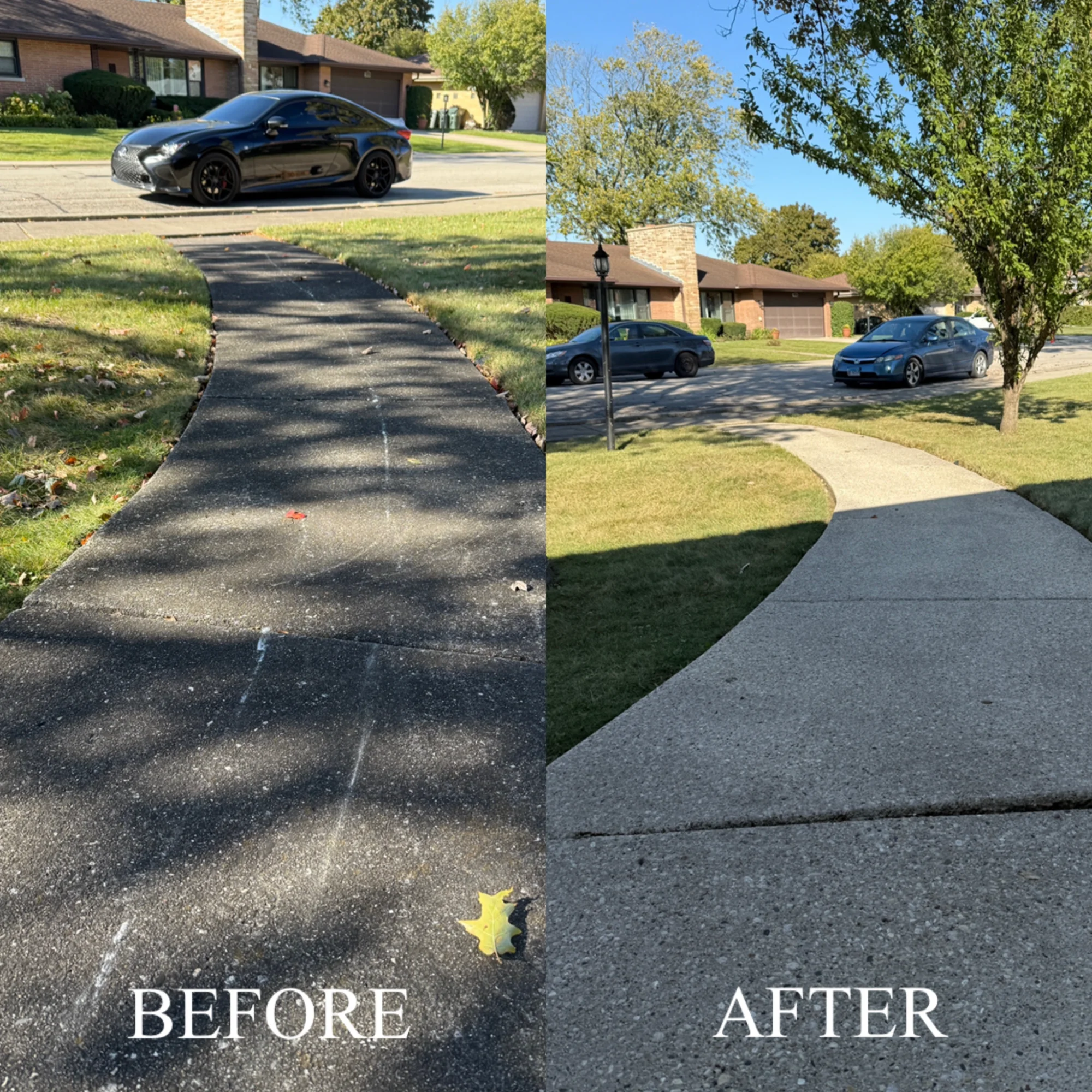 Before and after concrete sidewalk cleaning - North Shore