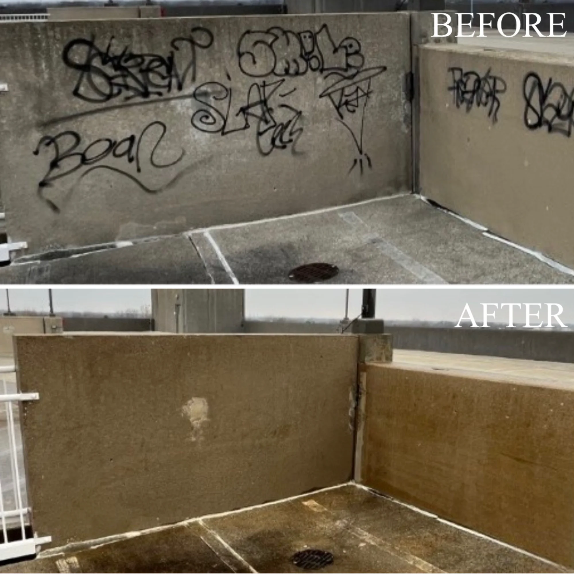 Before and after graffiti removal - commercial property