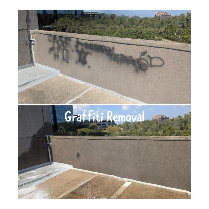 Before and after rooftop graffiti removal