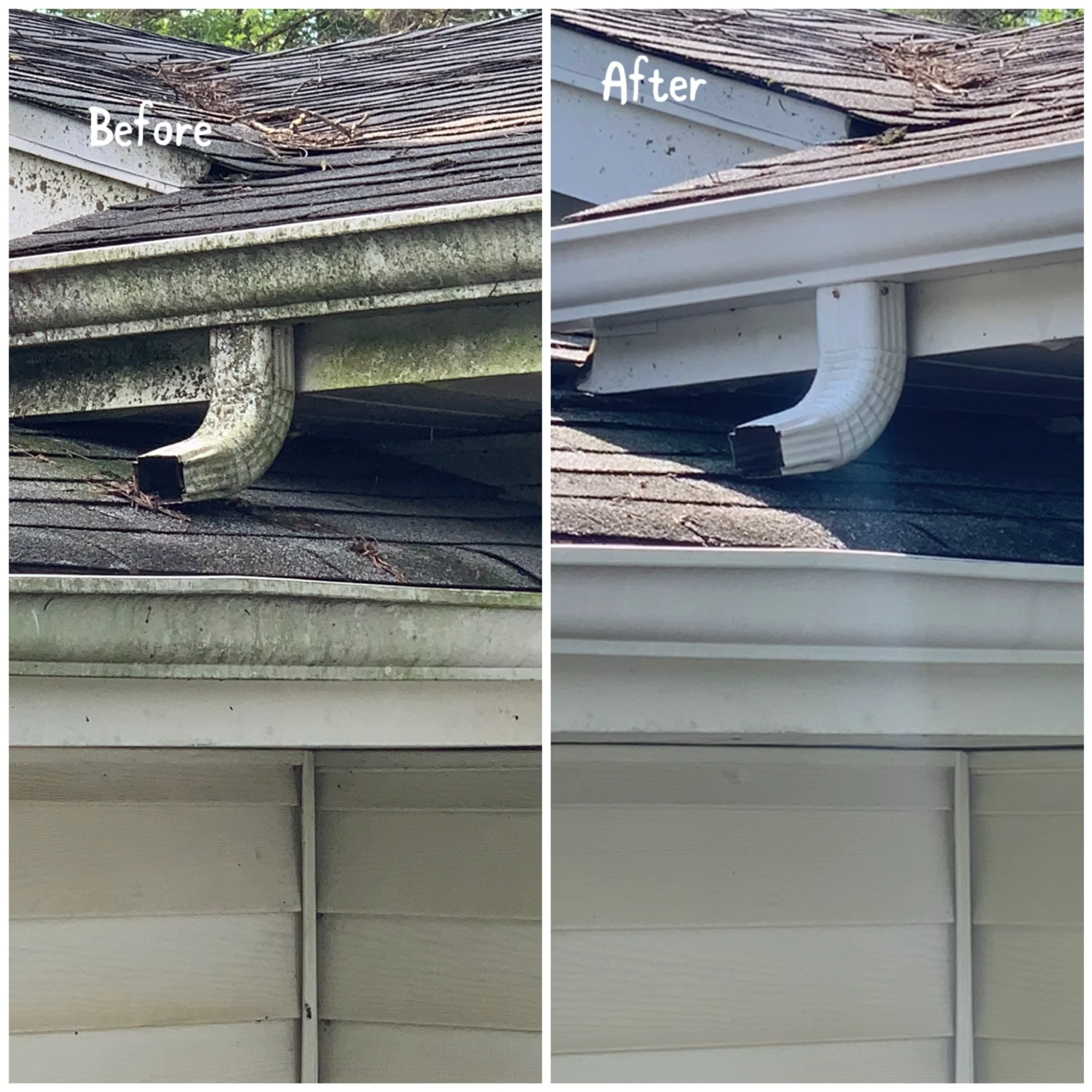 Before and after house gutter and siding washing - Highland Park
